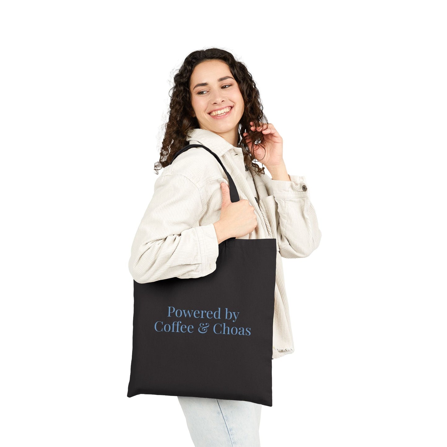 Powered by Coffee and Chaos Tote Bag | Minimalist Coffee Quote - Babytopia32