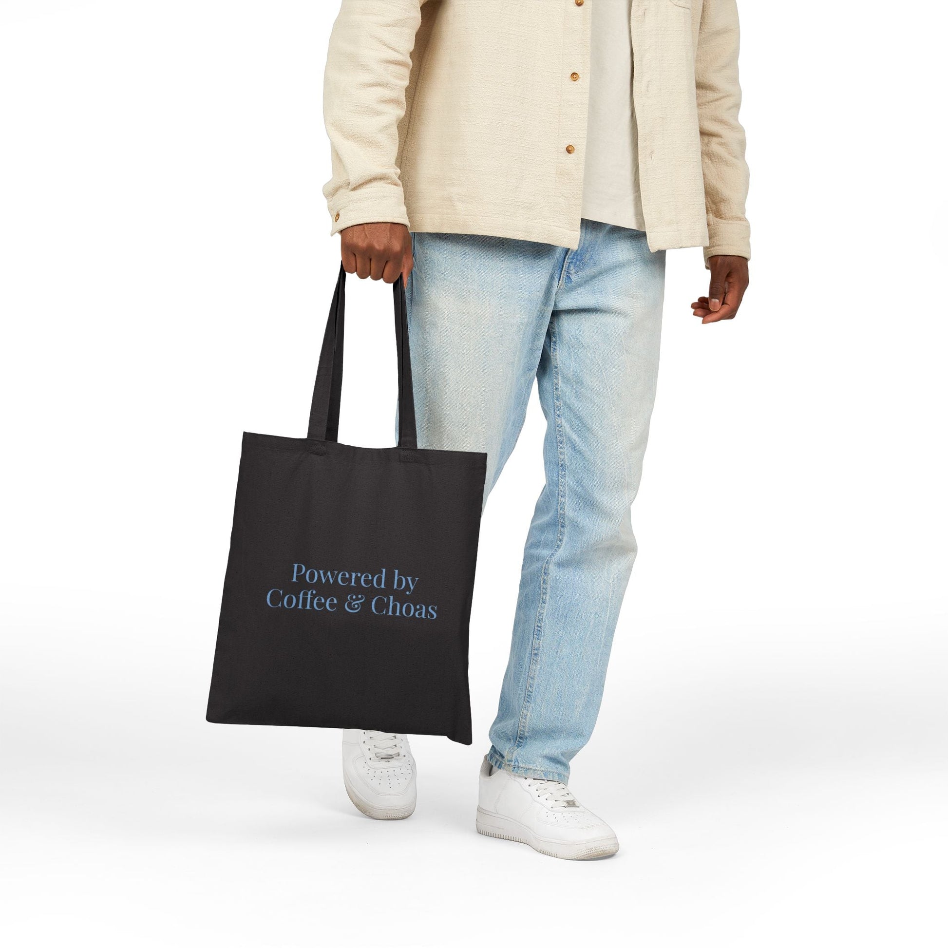 Powered by Coffee and Chaos Tote Bag | Minimalist Coffee Quote - Babytopia32