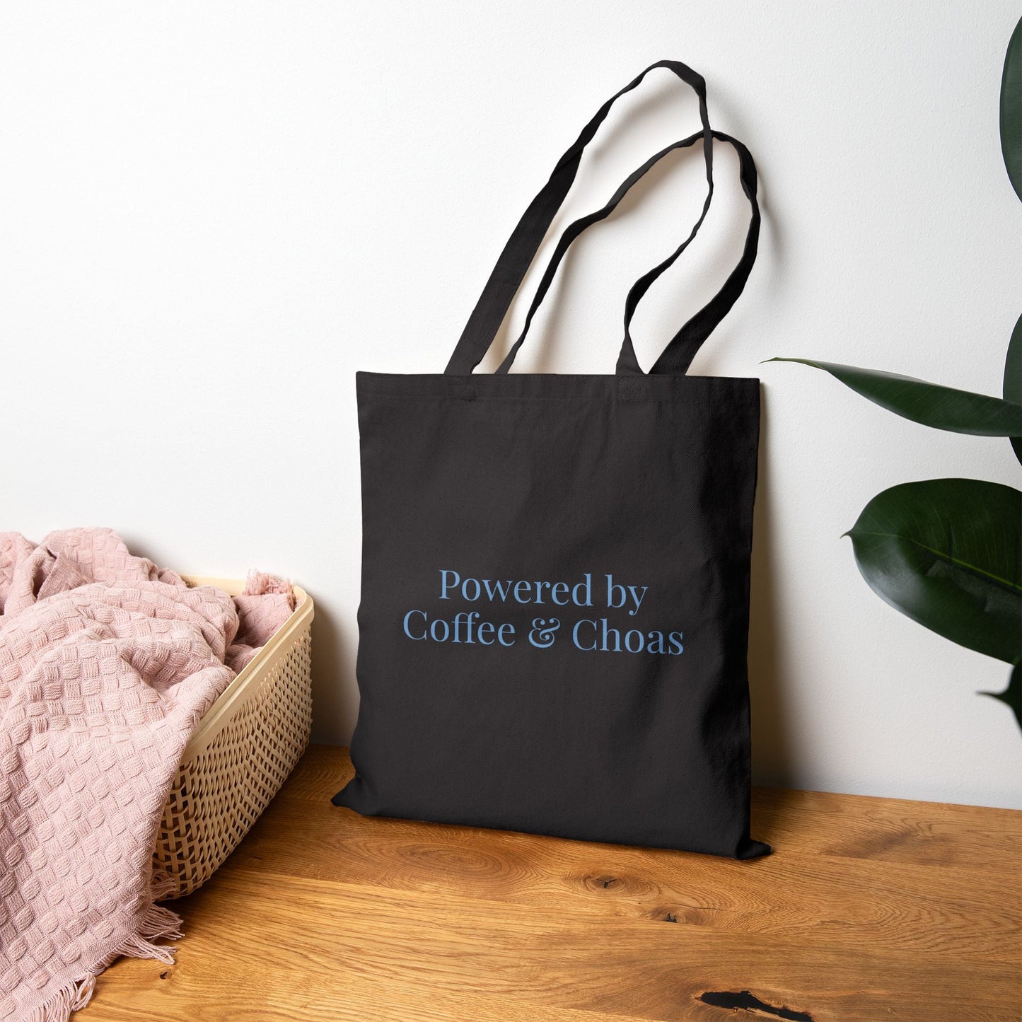 Powered by Coffee and Chaos Tote Bag | Minimalist Coffee Quote - Babytopia32