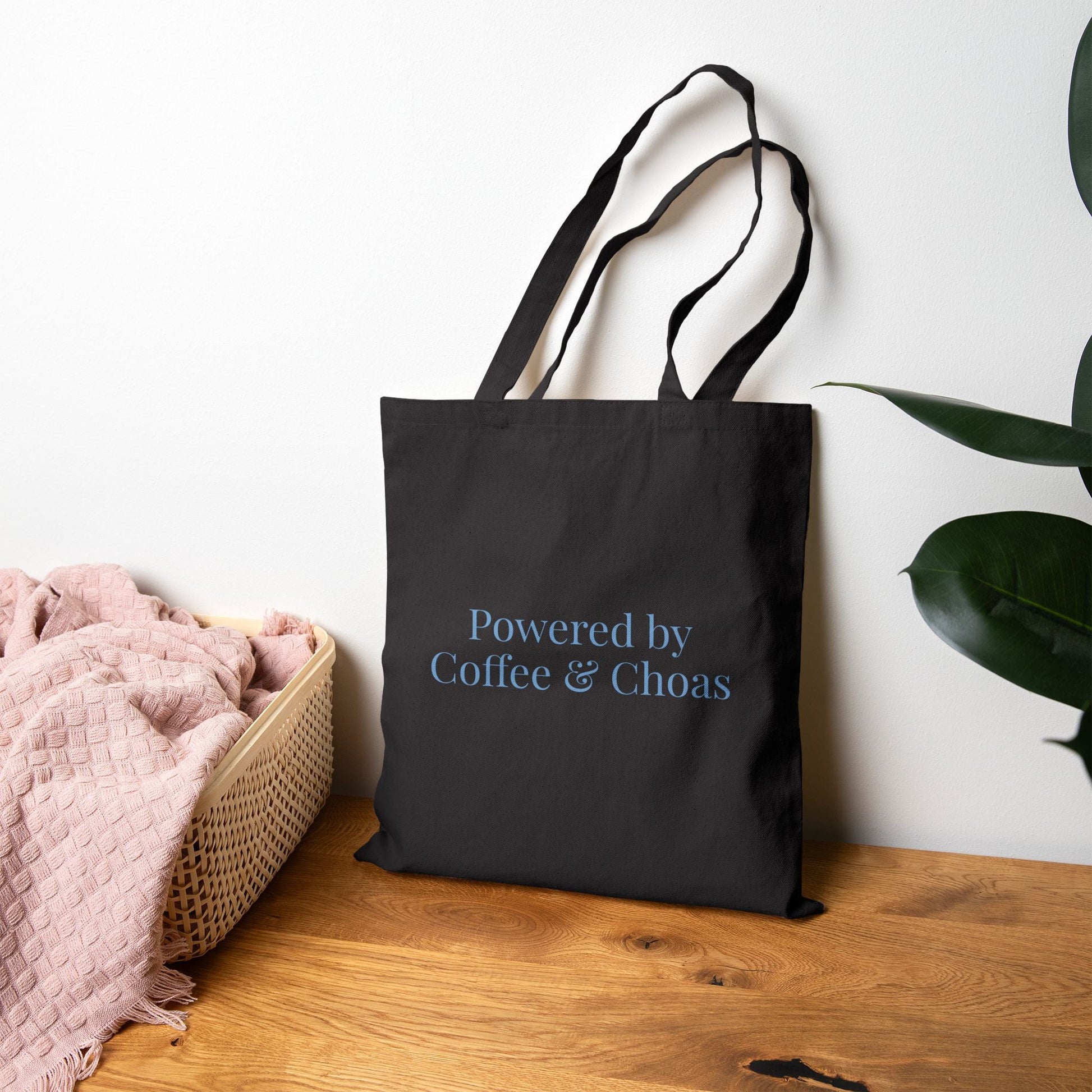 Powered by Coffee and Chaos Tote Bag | Minimalist Coffee Quote - Babytopia32