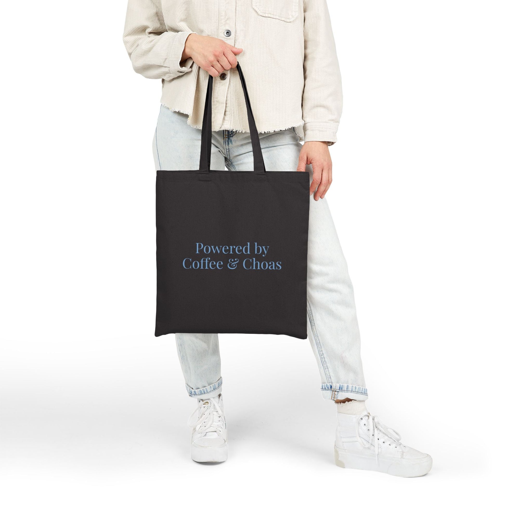 Powered by Coffee and Chaos Tote Bag | Minimalist Coffee Quote - Babytopia32