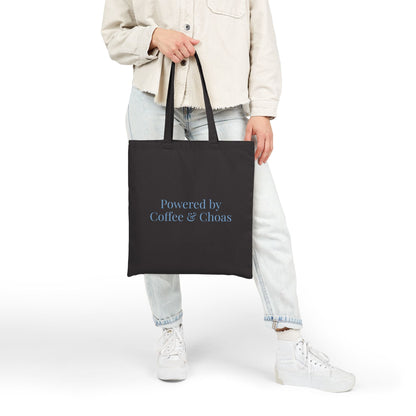 Powered by Coffee and Chaos Tote Bag | Minimalist Coffee Quote - Babytopia32