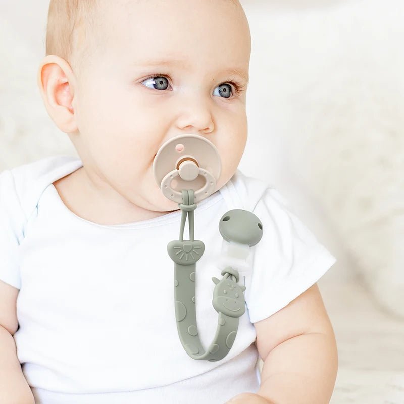 Silicone Pacifier Clips — BPA Free One-Piece Holder for Baby Boys & Girls | Giraffe & Dinosaur Designs - Babytopia32