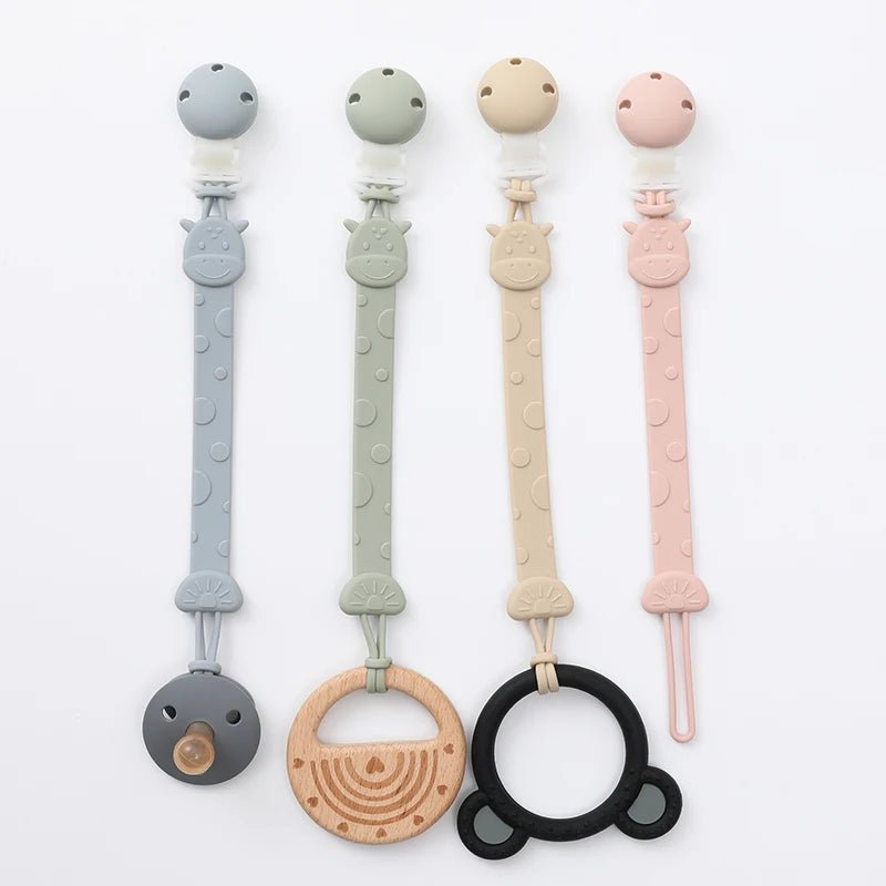 Silicone Pacifier Clips — BPA Free One-Piece Holder for Baby Boys & Girls | Giraffe & Dinosaur Designs - Babytopia32