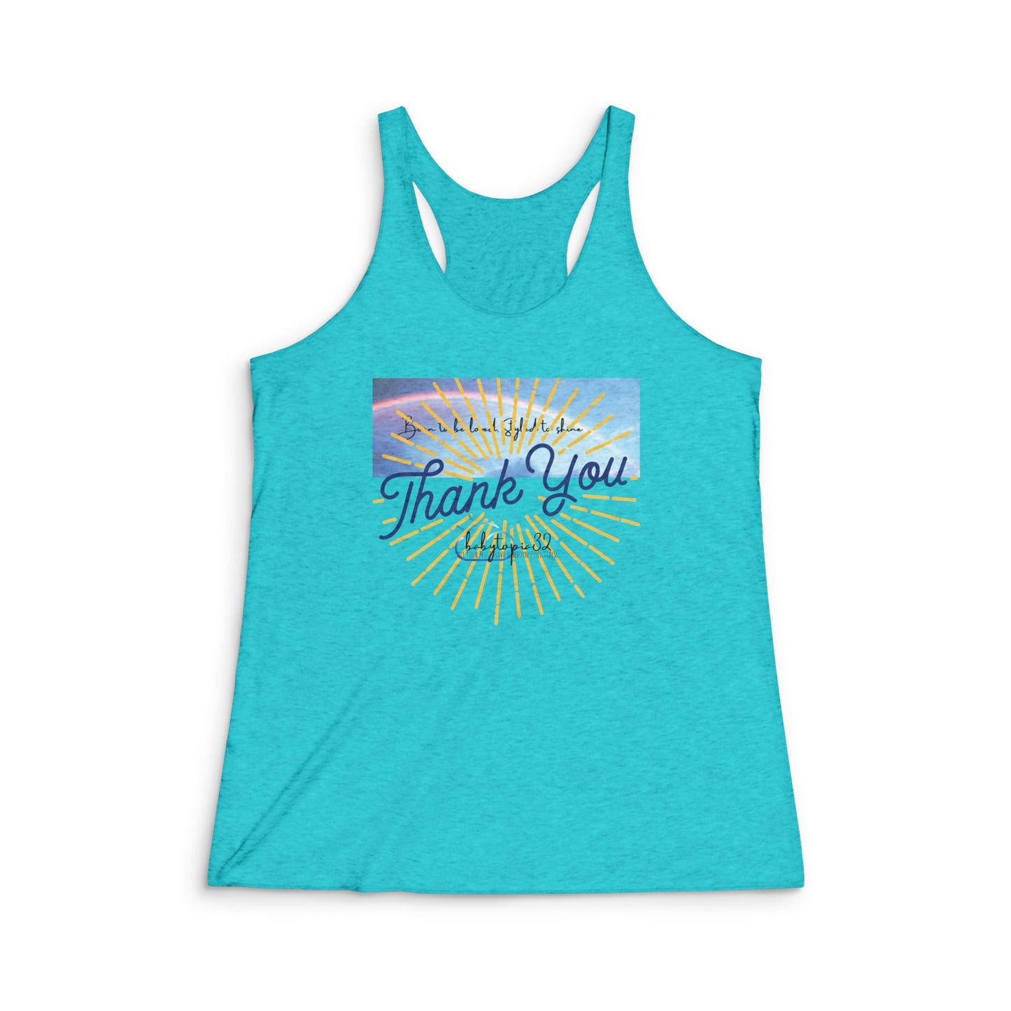 Women's Thank You Sunburst Racerback Tank Top – Soft Tri-Blend Yoga & Workout Tank - Babytopia32