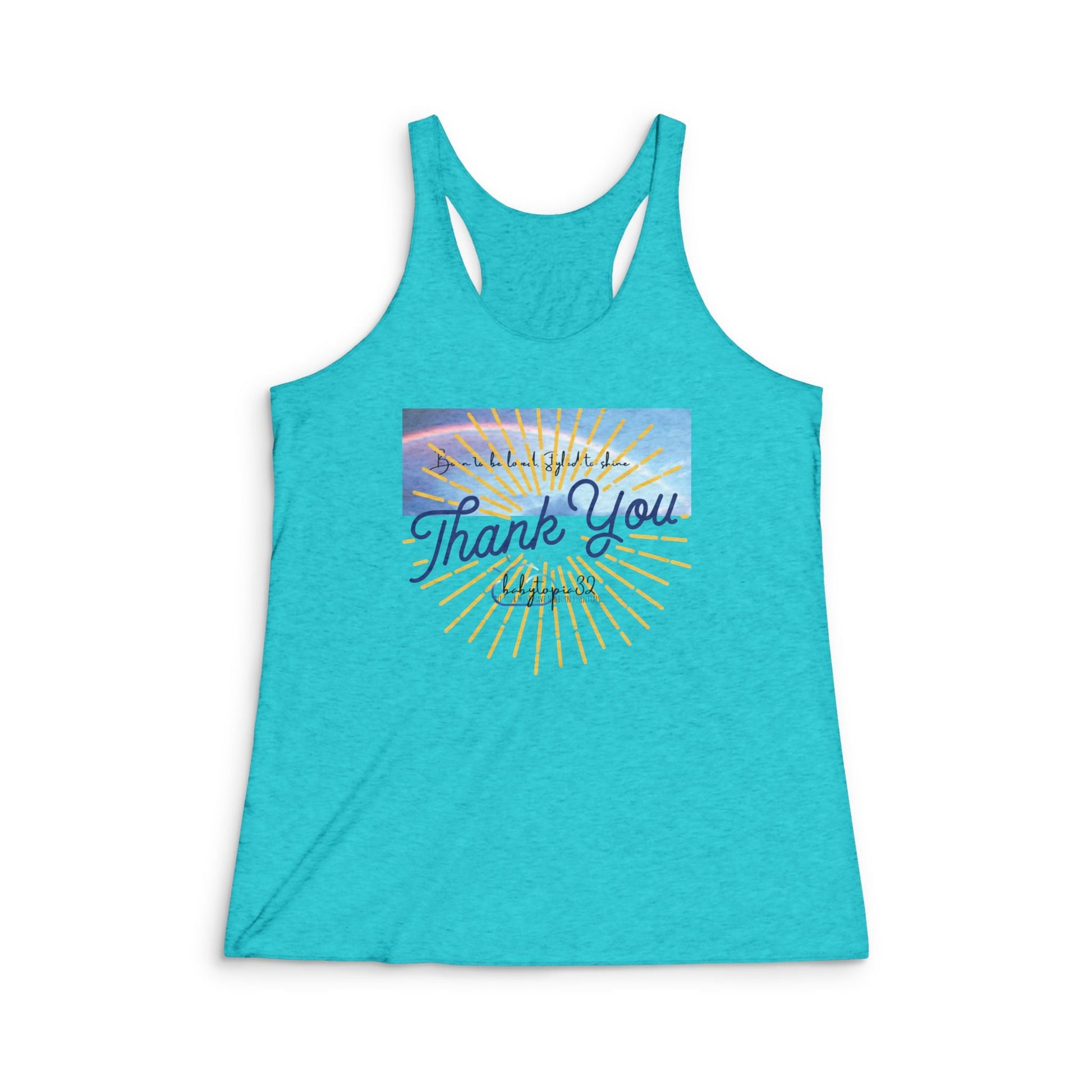 Women's Thank You Sunburst Racerback Tank Top – Soft Tri-Blend Yoga & Workout Tank - Babytopia32